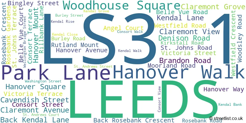 A word cloud for the LS3 1 postcode
